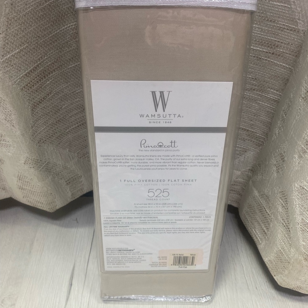 Wamsutta 525 PimaCott Solid Full Flat Sheet in Stone - Picture 5 of 6